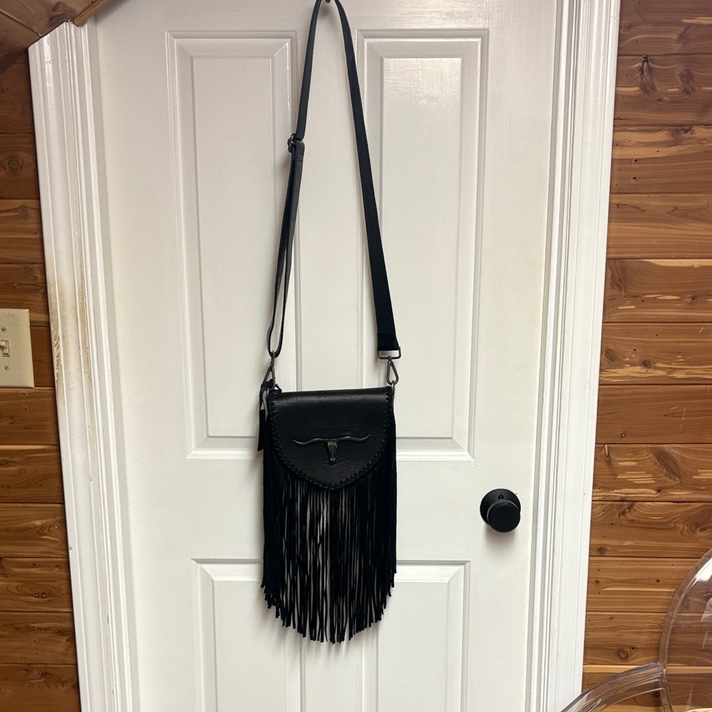 Idyllwind Black Fringe Crossbody with Longhorn Accent